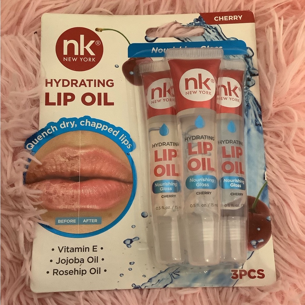 New 3 Cherry Hydrating Lip Oil Set with Vitamin E, Jojoba Oil and Rosehip Oil